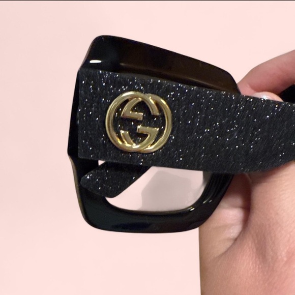 Gucci Black Sparkle Oversized Sunglasses with Gold Double G